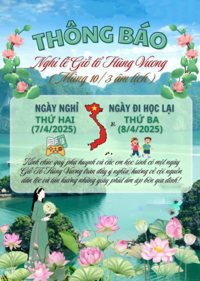 THÔNG BÁO LỊCH NGHỈ LỄ GIỔ TỔ HÙNG VƯƠNG