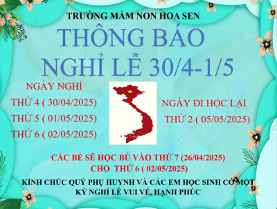 THÔNG BÁO LỊCH NGHỈ LỄ 30/4 VÀ 1/5