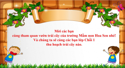 Cô và trẻ cùng thu hoạch quả trong trường