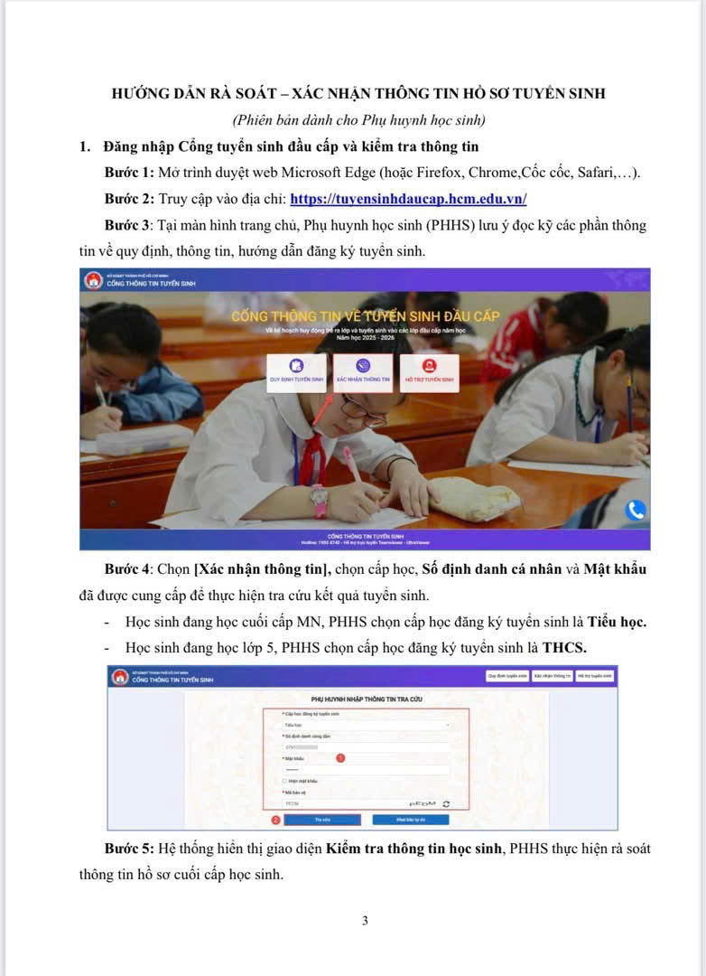 Hướng dẫn rà soát, xác nhận thông tin tuyển sinh trực tuyến trên Cổng tuyển sinh.